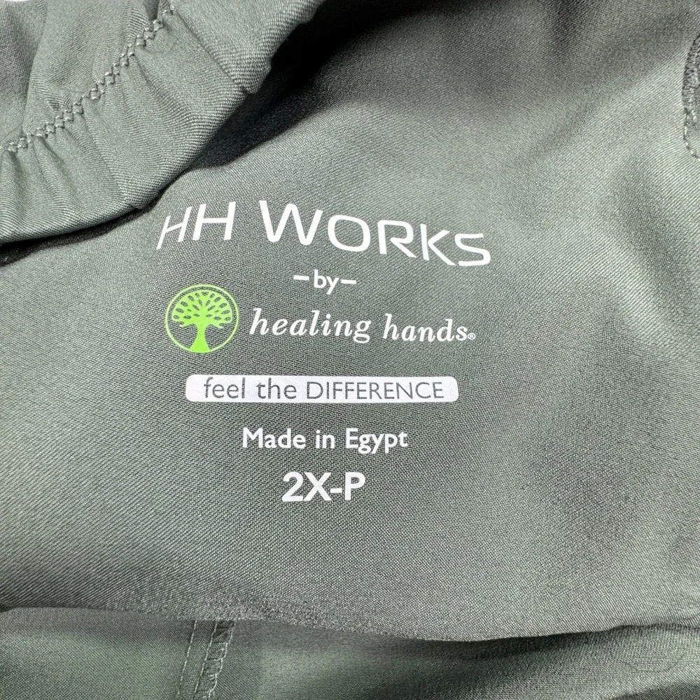 HH Works Women Scrub Pants Healing Hands Green 2XP Cargo Pockets Elastic Waist - Picture 8 of 9